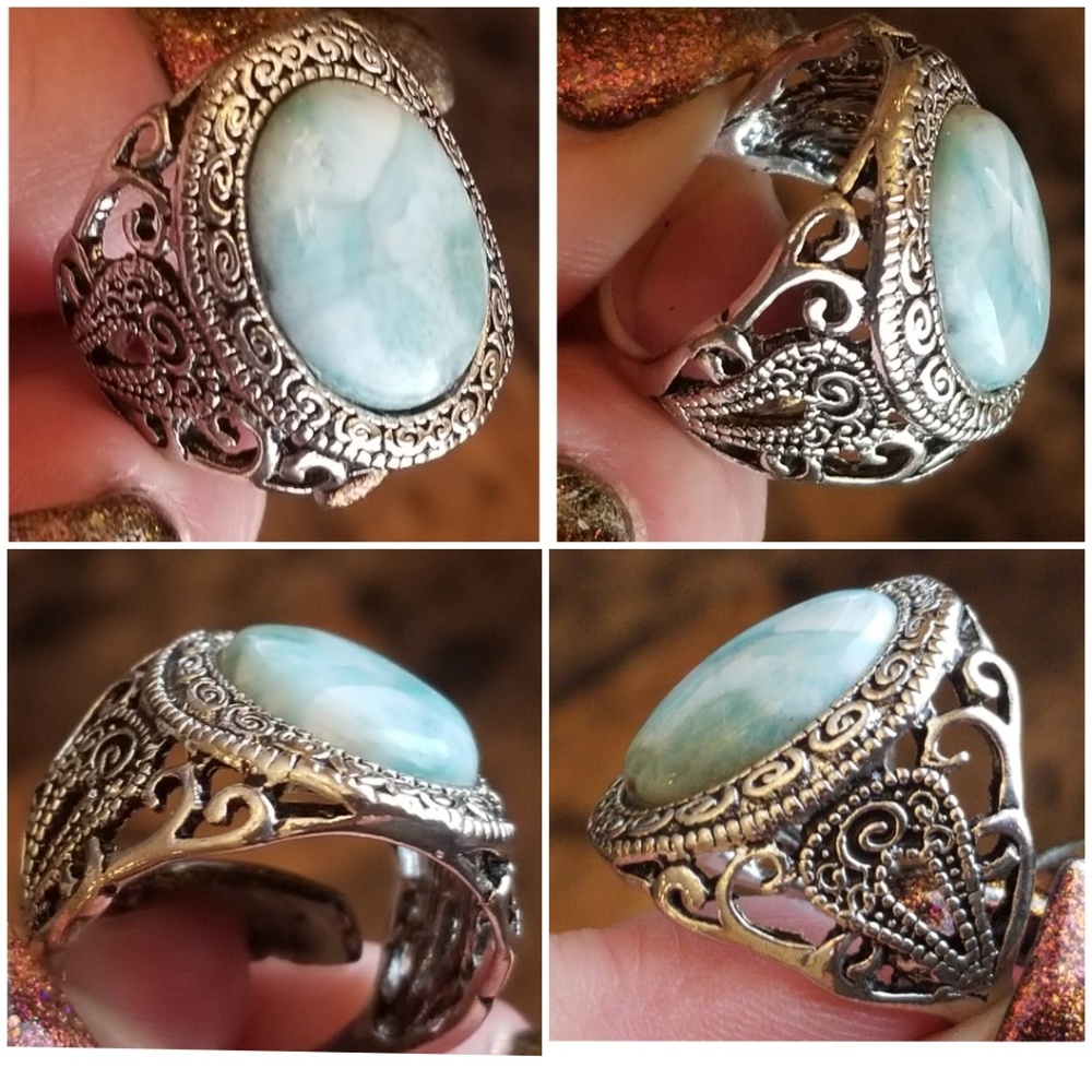Genuine Oval Caribbean Larimar Ring Size - Picture 1 of 6